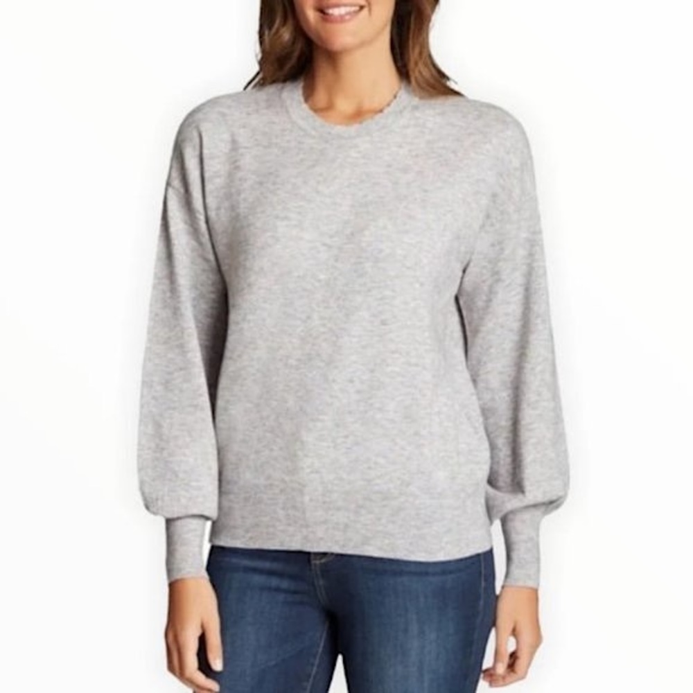 Anthropologie Ella Moss Maggie Grey Marled Scalloped Neck Balloon Sleeve Sweater
